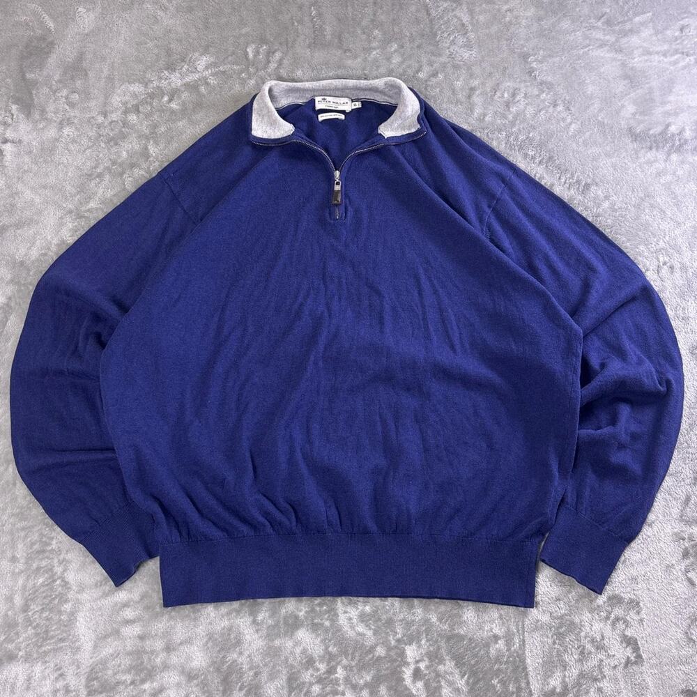 Peter Millar Crown Soft Quarter Zip Sweater Men’s XL Blue Cotton Silk MS18S01